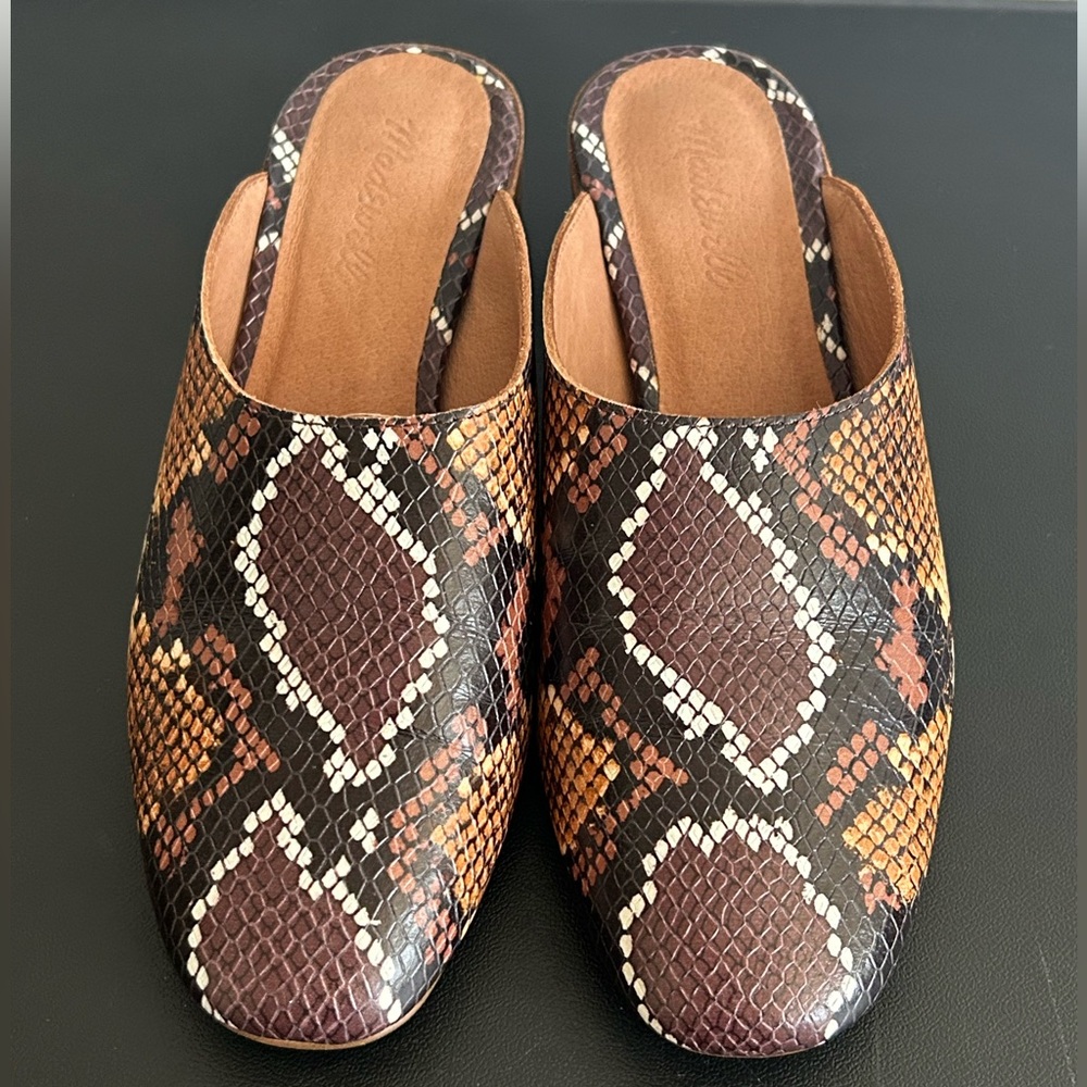 MADEWELL SZ 8 The Alicia Mule In Snake Embossed Leather BURNISHED CARAMEL MULTI